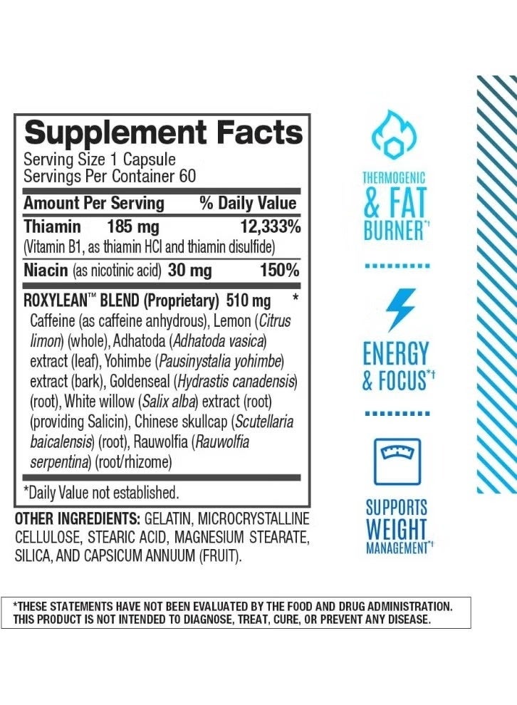 BPI SPORTS Roxylean Thermogenic Fat Burner 60 Capsules | Energy, Focus & Appetite Support - Image 2